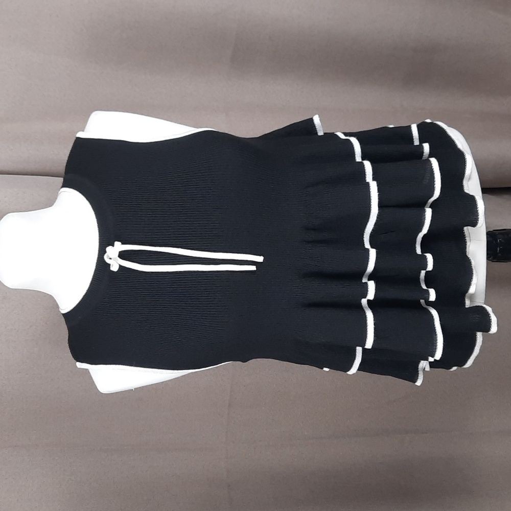Women’s Black Tiered Ruffle Knit Tank with White Trim